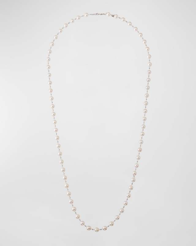 18K White Gold Sparkle Akoya Pearl Necklace, 34"L